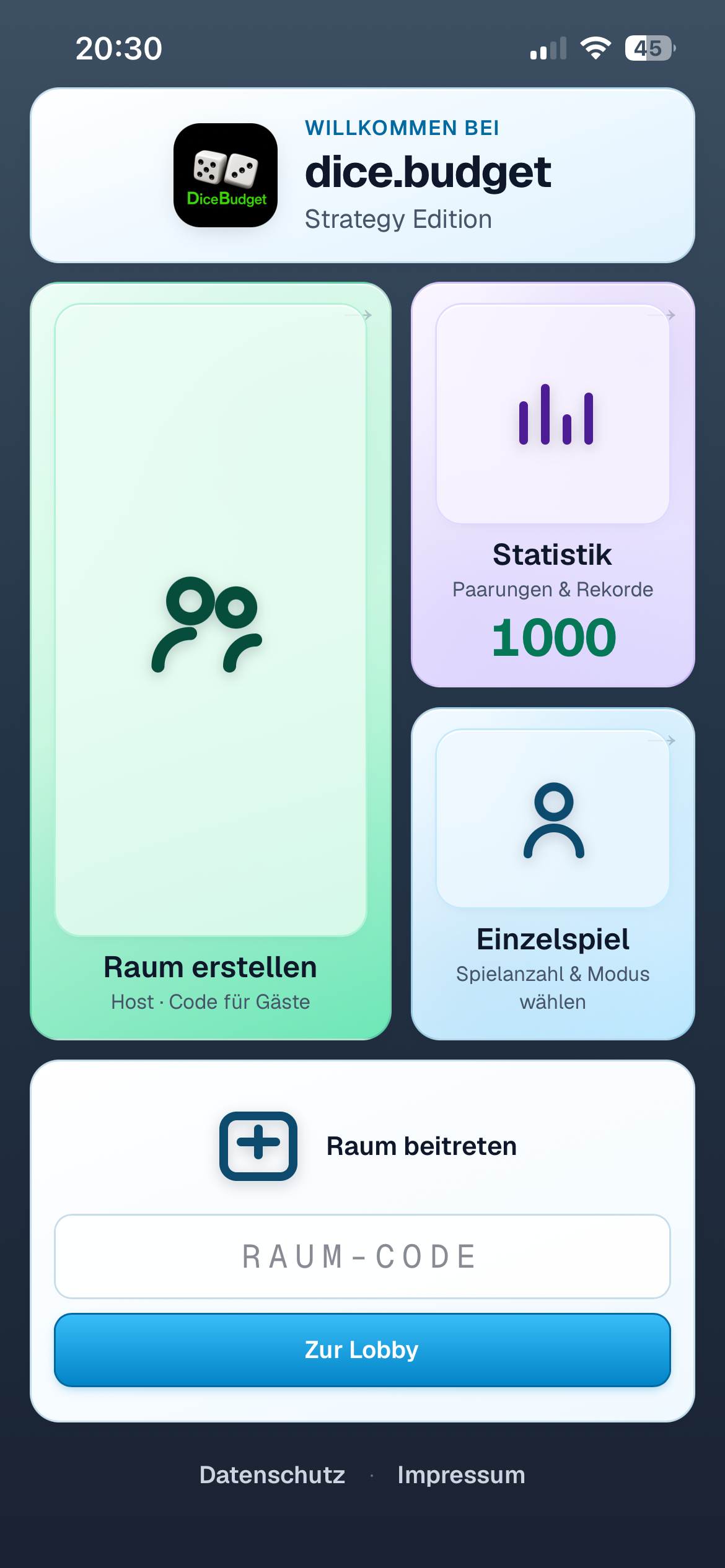 dice.budget — DiceBlock Übersicht