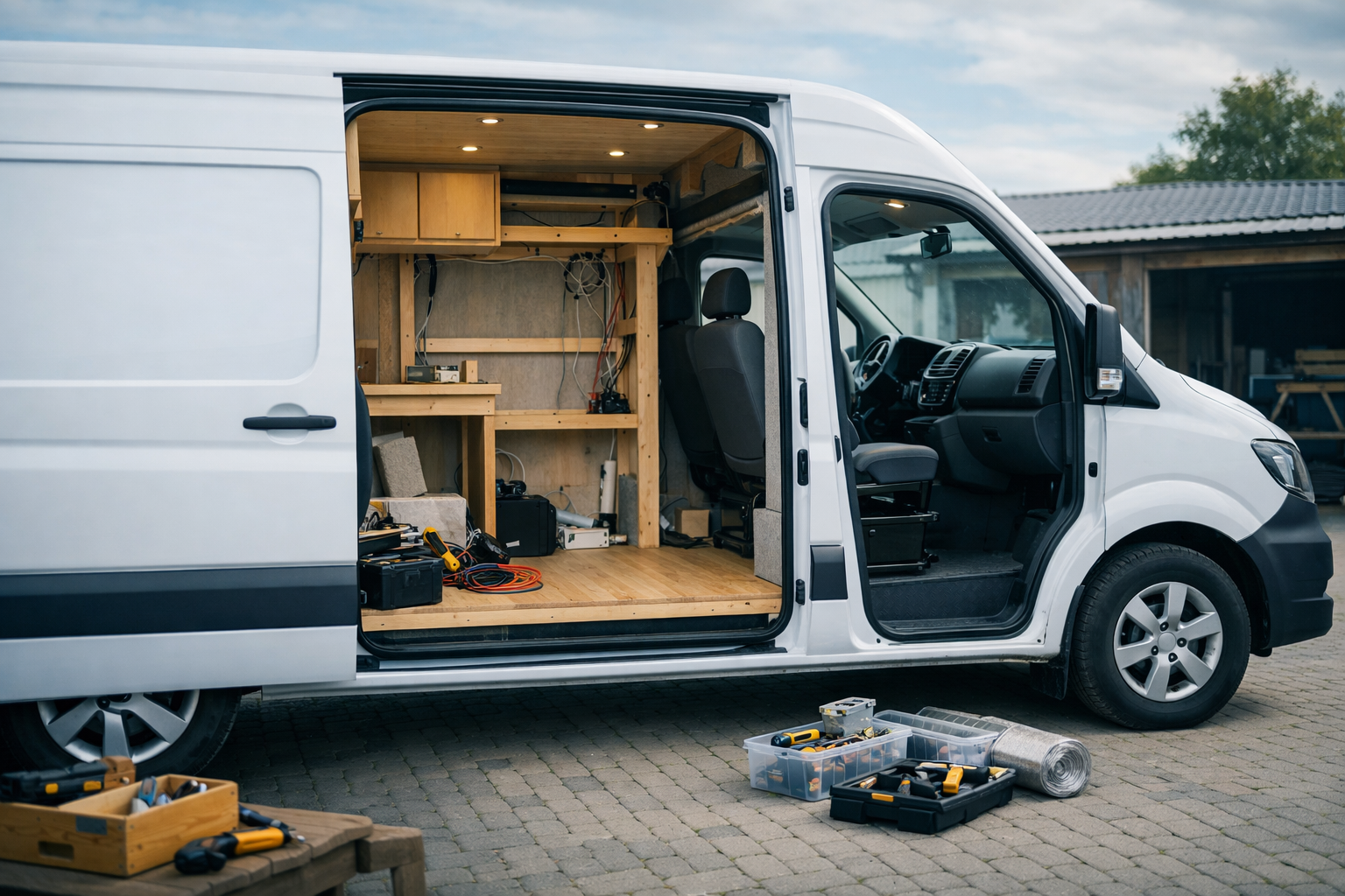 Vanlife All-in-One — Van-Seitenansicht zur Ausbauplanung